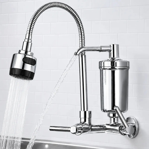 Torneira Gourmet Luxo Com Filtro Puficador Flexível Cozinha Parede 2 Jatos Cor Cromada - Marca Camperluz