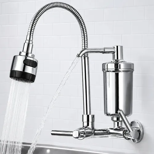 Torneira Gourmet Luxo com Filtro Purificador Flexível para Cozinha de Parede, 2 Jatos, Cromada