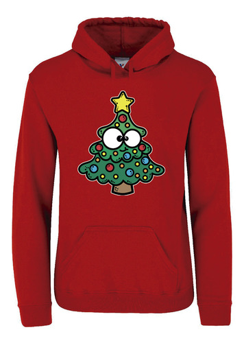 Sudadera Roja Capucha Unisex Arbol Navidad E0078
