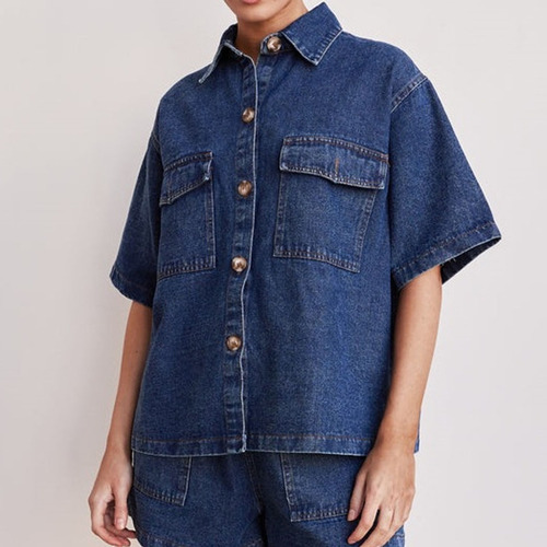 Conjunto Jeans Feminino De Verão Com 2 Peças