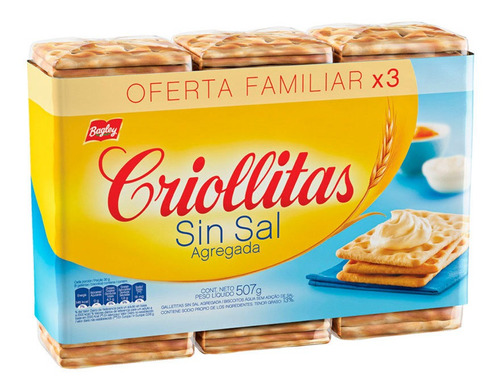 Criollitas Sin Sal Galletitas De Agua Bagley 3 Un X 169 Gr