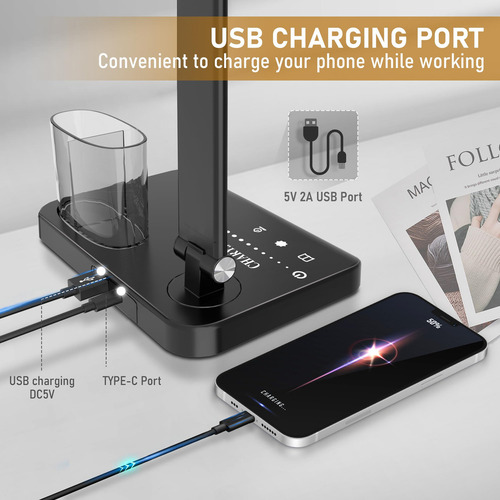 Lámpara De Escritorio Led Regulable Con Puerto De Carga Usb