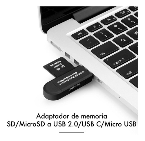 Kit Adaptador Usb C 3 En 1 - Lector De Memoria Sd - Otg Pc Color Negro