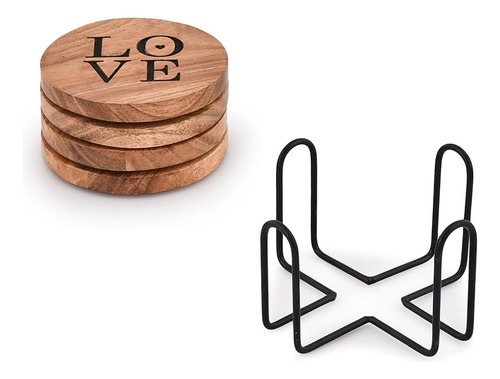 Nirman Juego De Posavasos Redondos De Madera, Juego De 4 Con