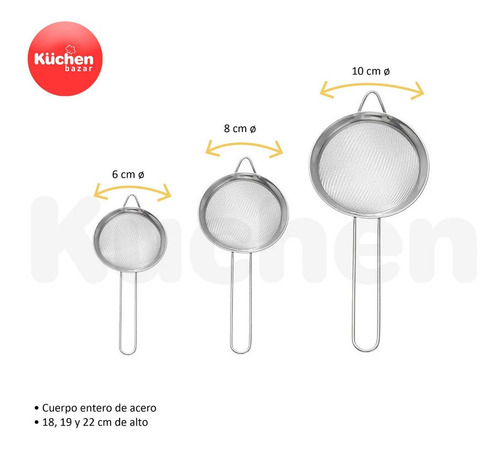 Imagen 2 de 10 de Set X3 Colador De Acero Para Cocina Kuchen