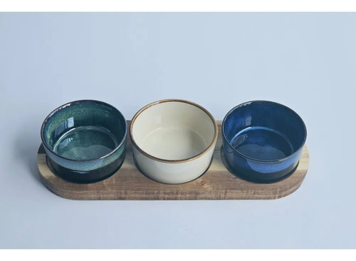 Copetinero Bowl Compotera Set X3 Con Bandeja De Acacia Bandeja De Madera