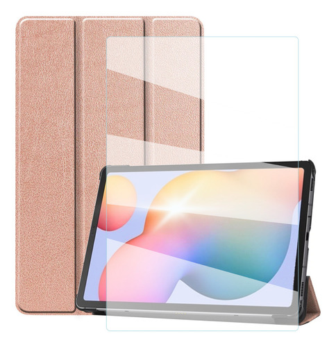 Mica + Funda Smart Case Para Galaxy Tab S6 Lite P610 P615 Color Rosa Oro