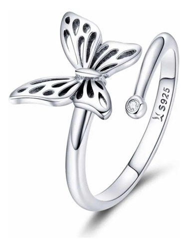 Anillo De Plata 925 - Ajustable Unitalla - Mariposa Grande