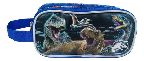 Cartuchera Premium 2 Bolsillos Jurassic World Dinosaurs Color Gris