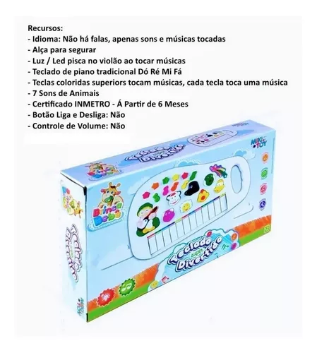 Brinquedo infantil pianinho musical fazendinha musicas sons de animais luz  e alca