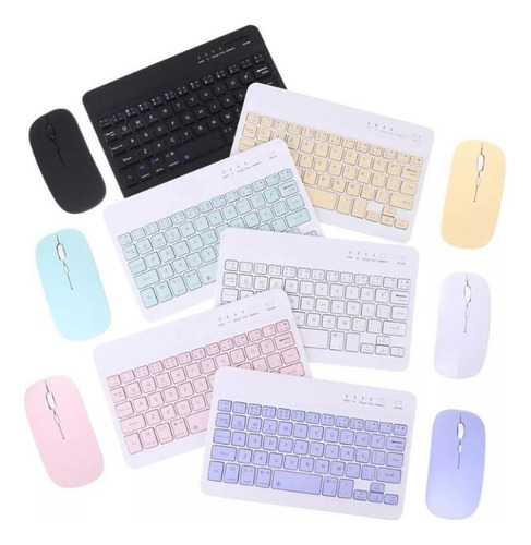 Kit Teclado Mouse Sem Fio Bluetooth Tablet Notebook Color