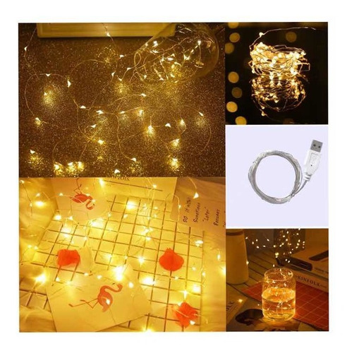 Luces Guirnalda Tira Alambre Micro 100 Led 10m 5 Colores Usb