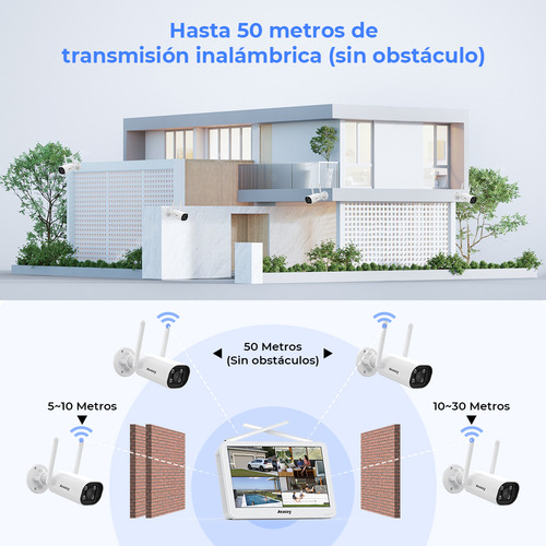 5mp Kit 4 Cámaras De Seguridad Videovigilancia Wifi Pantalla