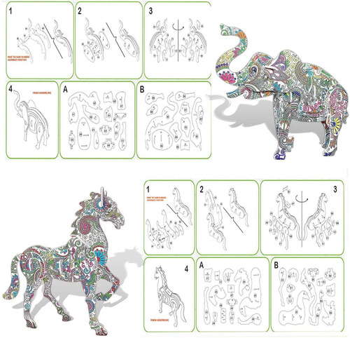 Rompecabezas Para Colorear 3d 4 Animales Con 12 Rotuladores 