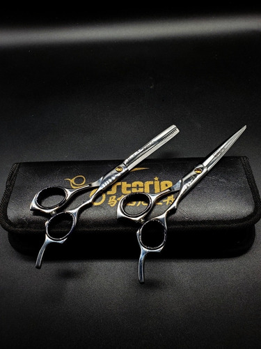 Imagen 2 de 5 de Set Tijeras Plata Espejo Barbero Peluquero 7 Pulgadas