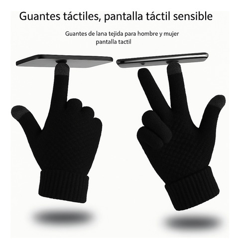 Guantes De Lana Térmicos Touch Invierno Frio Táctil Unisex Negro Lana