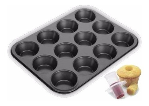 Molde Para 12 Muffins Cupcakes Teflon + Sacabocado Extractor