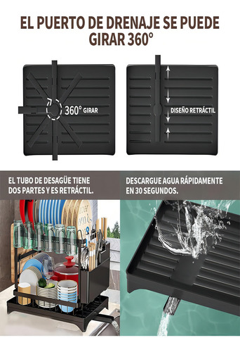 Yajotin Escurridor De Trastes 2 Niveles Acero Inoxidable 42x29x30cm - Organizador Multifuncional Plato/tupperware/cubiertos Con Bandeja Antigoteo, Ideal Para Cocinas Pequeñas (negro)