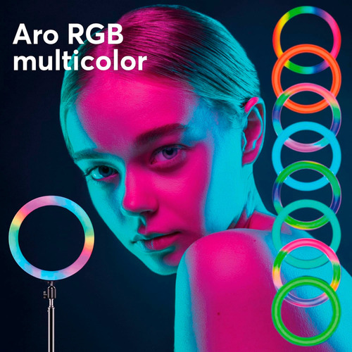 Aro De Luz Led Rgb 10 Con Trípode Abatible De 2m Y Soporte
