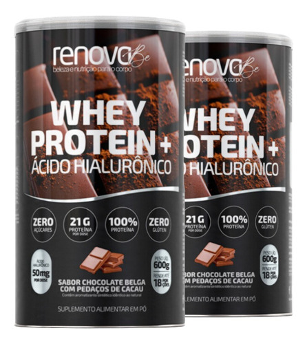 Kit 2 Whey Protein Renova Be Ácido Hialurônico Suplemento Sabor 2 - Chocolate Belga