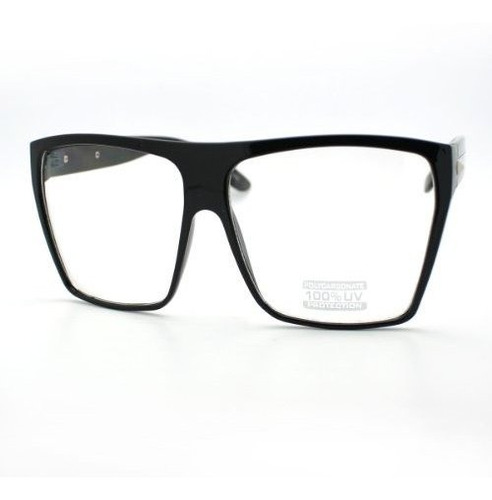 Negro De Plata De Gran Tamaño Estupendas Lentes Flat Top Squ