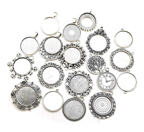 20 Piezas De Ajuste Mixto De 25 Mm, Bandejas Colgantes De En Plata Antigua 25 Mm.