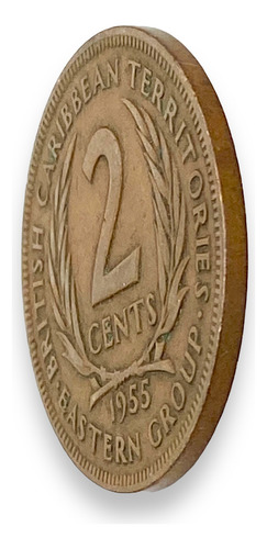 Antigua Moneda Estados Del Caribe Oriental D 2 Centavos 1955 (Usado)