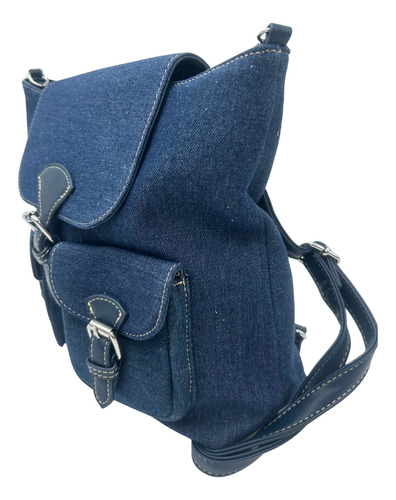 Bolsa Tipo Mochila Con Bolsas Al Frente Azul Marino Mezclilla Níquel Azul Marino