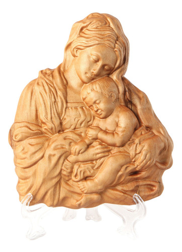Escultura De Virgen María Y Niño Jesús En Bajorrelieve Alta