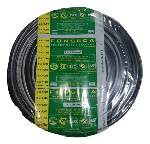 Cable Tpr Tipo Taller Envainado 2 X 1.5 Fonseca X 20 Mts. Negro