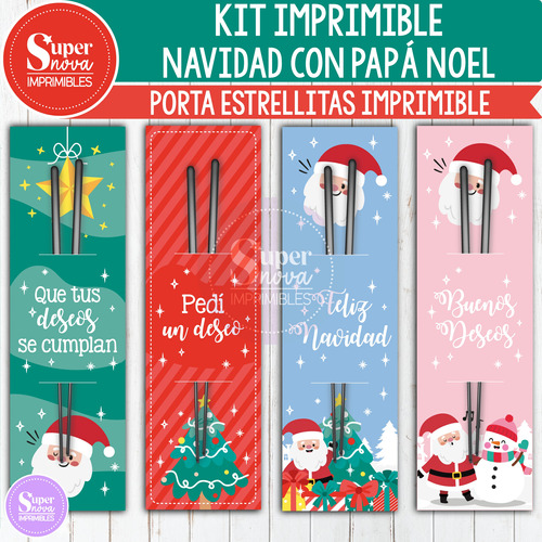 Kit Imprimible Porta Estrellitas Navidad Con Papá Noel 