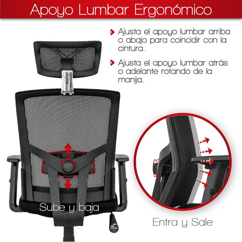 Imagen 5 de 6 de Silla Oficina Premium Encino Sincro-slider-brazo3d-ruedagoma