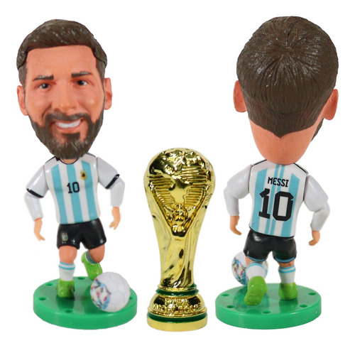 Boneco Miniatura Messi Argentina Com A Taça Copa Do Mundo