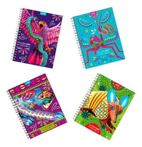 Pack 4 Cuadernos Upak Mexico Colorido - 100hojas Cuadro Gr