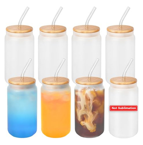 Vasos De Vidrio Con Tapas Y Pajas, Vidrio De 12oz Con N6qnq