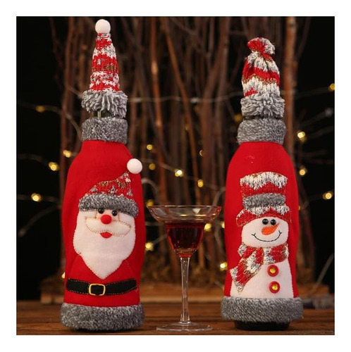 2pcs Cubiertas De Botellas De Vino De Navidad De Santa Santa