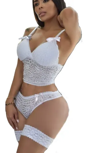 Conjunto Cachetero Bralete De Encaje Mujer + Ligas