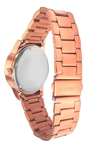 Reloj Análogo Minimalista De Dama Steiner 38mm Acero Inox Correa Oro rosa Bisel Oro rosa Fondo Negro
