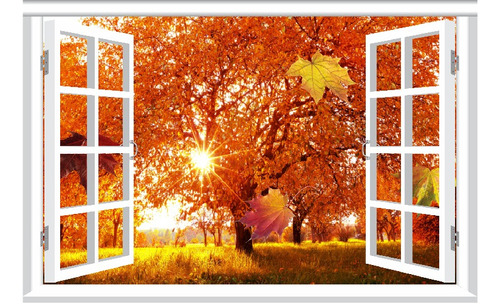 Vinilos Efecto Ventana 3d Bosque Otoño - 1mx60cm