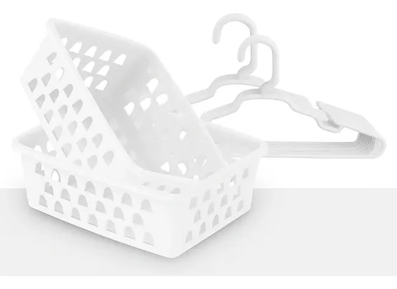 Kit 10 Cestos Organizador Branco + 10 Cabide Infantil Branco Branco