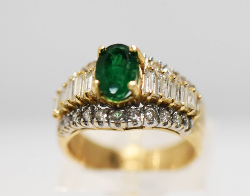 Anillo De Esmeralda Oro 18 Kilates Brillantes Baguette 6,4 G