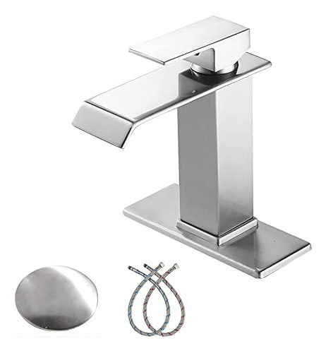 Bathroom Faucet Brushed Nickel Waterfall With Pop Up Dr...