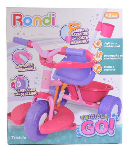 Triciclo Rondi Go  Rosa Con Barra Arrastre