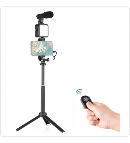 Kit Grabación Micrófono Linterna Led Trípode Soporte