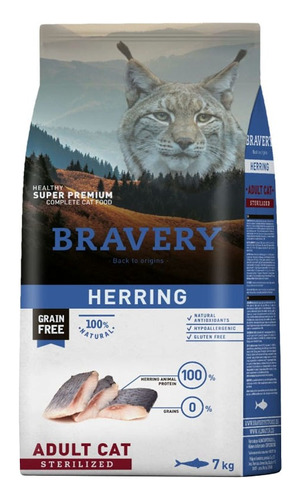 Alimento Bravery Herring Gatos Adultos Esterilizados 7kg