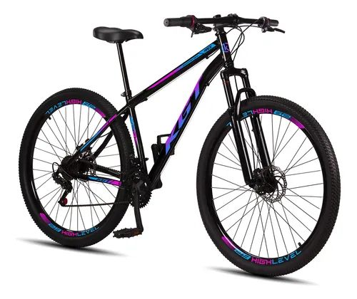 Bicicleta Aro 29 Aço Carbono Freios A Disco Suspensão De 21 Velocidades Preto Azul E Rosa