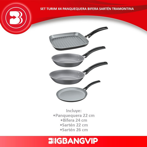 Imagen 2 de 6 de Set Turim X4 Panquequera Bifera Sartén Tramontina