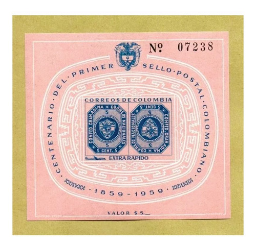 Estampilla Centenario Primer Sello Postal Colombia 1959