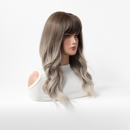 Peluca Larga Rizada Gradient Air Bangs Gold Wave