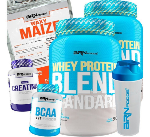 Kit 2x Whey Protein + Waxy Maize + Bcaa + Creatina + Shaker Sabor Chocolate